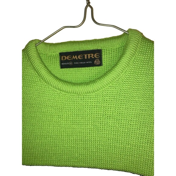 Vintage Demetre Lime Green Black/Navy Heavy 100% Wool Striped Ski Sweater Sz M - Picture 3 of 4